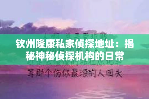 钦州隆康私家侦探地址:揭秘神秘侦探机构的日常 钦州隆康私家侦探地址:揭秘神秘侦探机构的日常